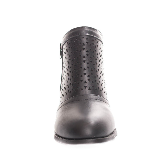 Soho Shoes Women's Perforated Chunky Heel Ankle Bootie Boots