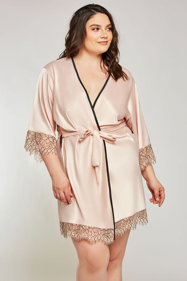 iCollection Satin & Eyelash Lace Robe - 7918X