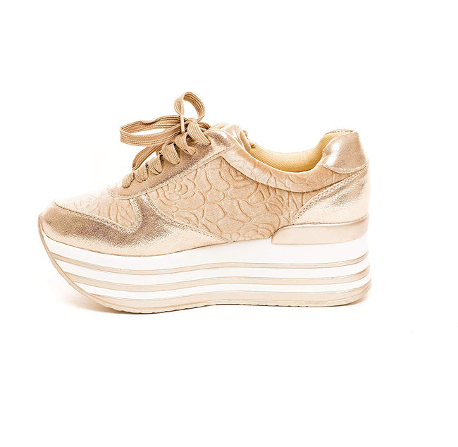 Soho Shoes Women's Striped Lace Up Flatform Casual Sneaker