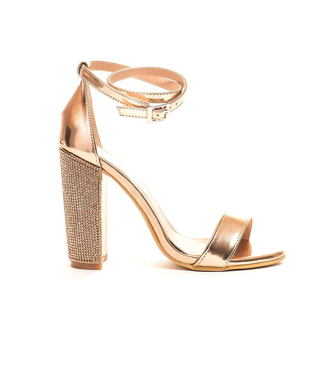 Women's Embellished Metallic Block Ankle Strap Heel