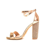 Women's Embellished Metallic Block Ankle Strap Heel