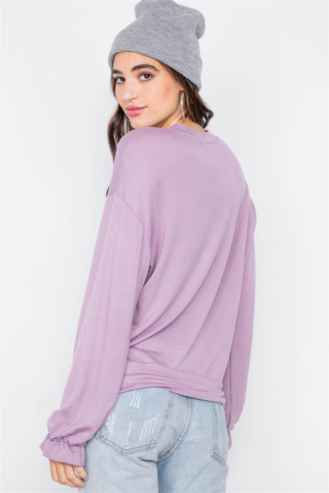 Lavender "Take It Day By Day" Cozy Flounce Cuff Sweater