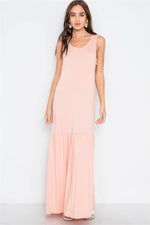 Pink Basic Shirred Hem Front Slit Maxi Dress