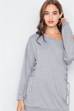 Grey Relaxed Fit Lace-Up Sides Mini Sweater Dress