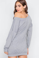 Grey Relaxed Fit Lace-Up Sides Mini Sweater Dress