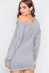 Grey Relaxed Fit Lace-Up Sides Mini Sweater Dress