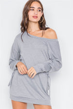 Grey Relaxed Fit Lace-Up Sides Mini Sweater Dress