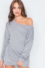 Grey Relaxed Fit Lace-Up Sides Mini Sweater Dress