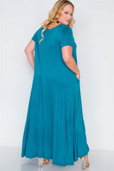 Plus Size Teal Basic Short Sleeve Maxi Dress