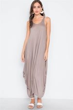 Light Brown Basic Loose Fit Sleeveless Midi Dress