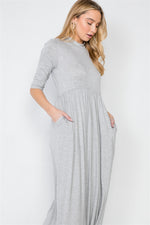 Heather Grey 3/4 Sleeve Basic Maxi Dress