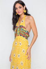 Yellow Floral Paisley Print Site Slits Maxi Dress