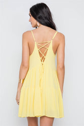 Yellow Cami Lace Up Swing Mini Dress