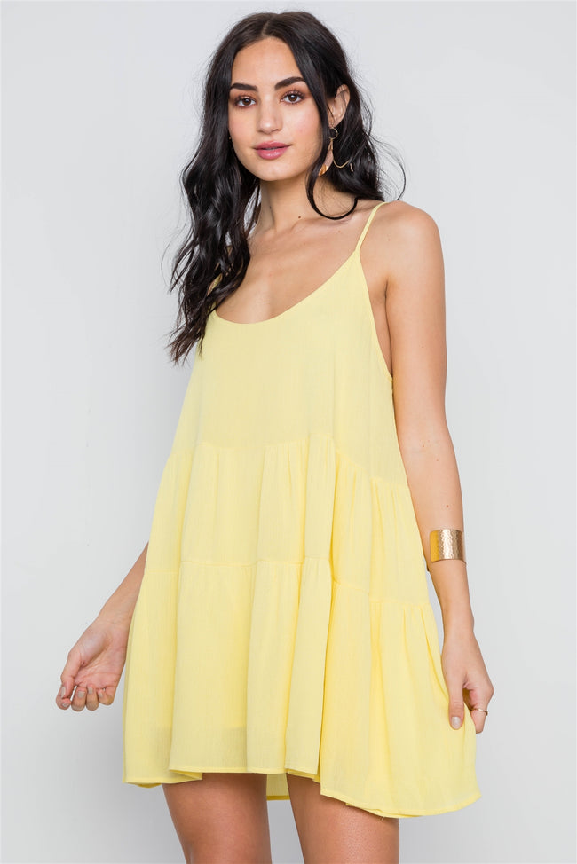 Yellow Cami Lace Up Swing Mini Dress