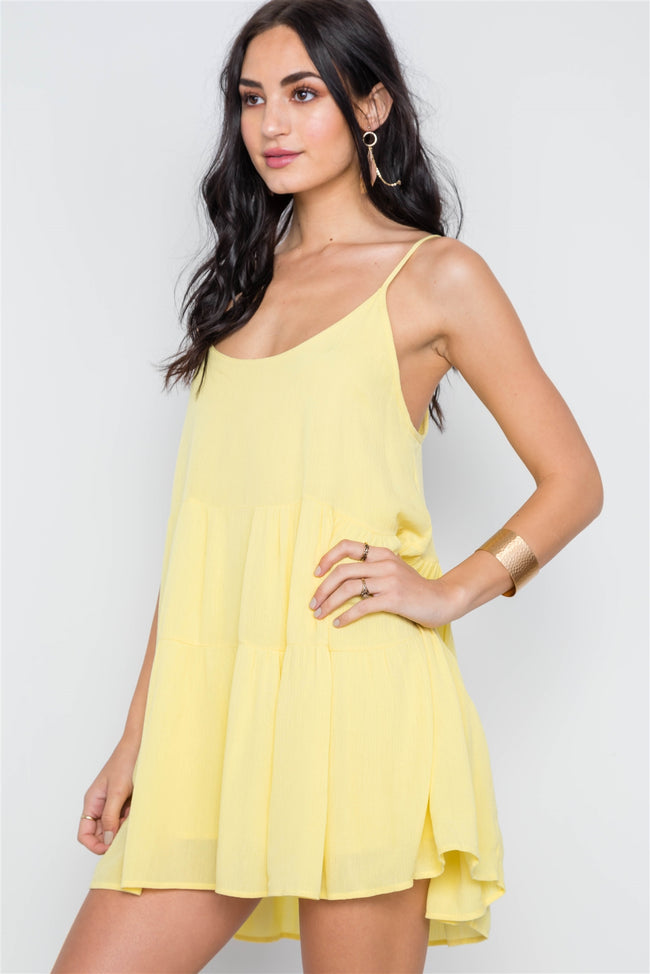 Yellow Cami Lace Up Swing Mini Dress