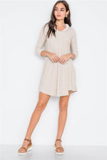 Beige 3/4 Sleeve Knit Hooded Mini Dress