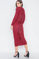 Burgundy Chunky Knit Long Sleeve Sweater Dress