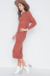 Rust Chunky Knit Long Sleeve Sweater Dress