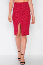 Red Polkadot Printed Ruched Crop Top & Midi Skirt Set