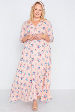 Plus Size Pink Floral Button Down Maxi Dress