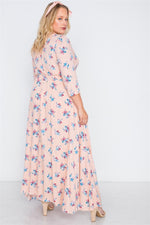 Plus Size Pink Floral Button Down Maxi Dress