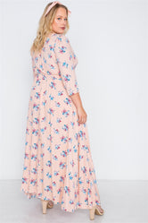 Plus Size Pink Floral Button Down Maxi Dress