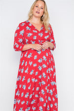 Plus Size Red Floral Button Down Maxi Dress