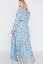 Plus Size Light Blue Floral Button Down Maxi Dress