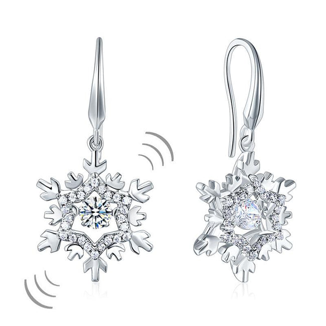 Classic Dancing Stone Dangle Drop Earrings Snowflake 925 Sterling Silver Wedding Gift XFE8132