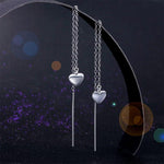 Dangle Drop Heart 925 Sterling Silver Earrings One line Long Elegant XFE8140