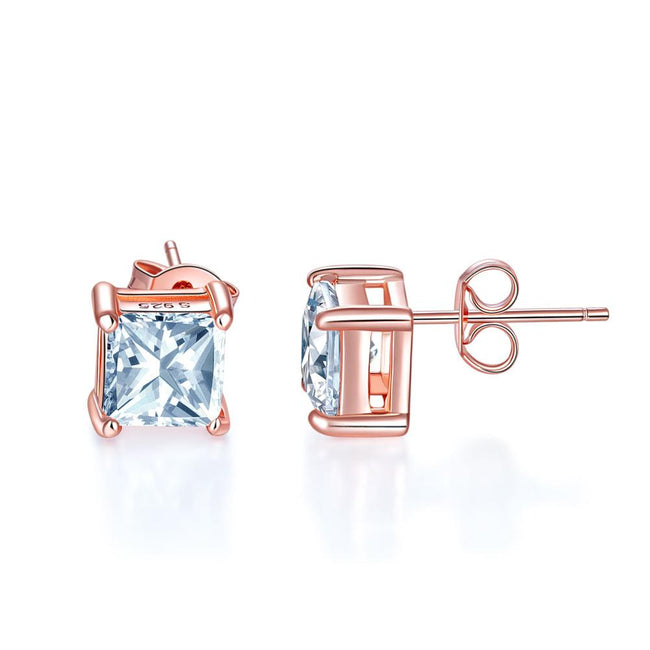 1 Ct Princess Cut Created Diamond Stud Earrings 925 Sterling Silver Rose Gold Plated XFE8153