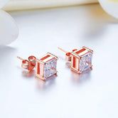 1 Ct Princess Cut Created Diamond Stud Earrings 925 Sterling Silver Rose Gold Plated XFE8153