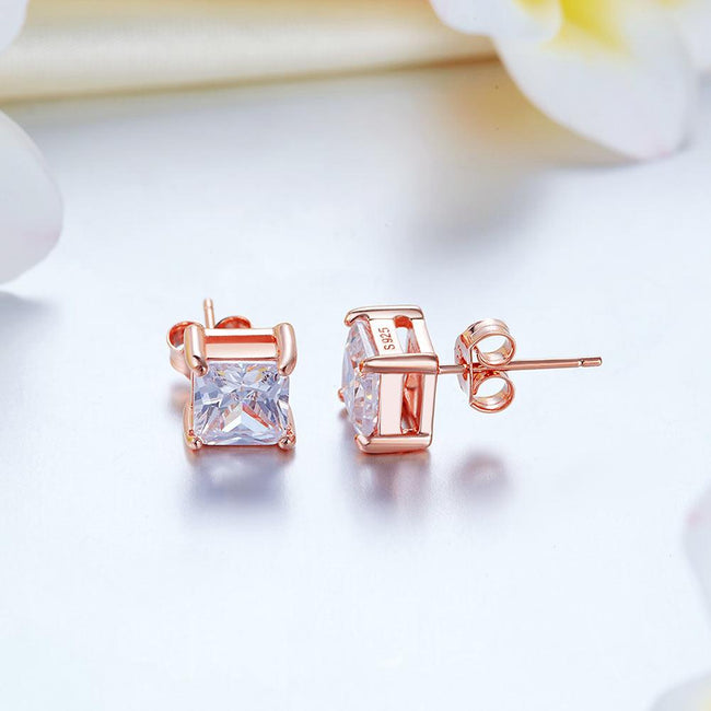 1 Ct Princess Cut Created Diamond Stud Earrings 925 Sterling Silver Rose Gold Plated XFE8153