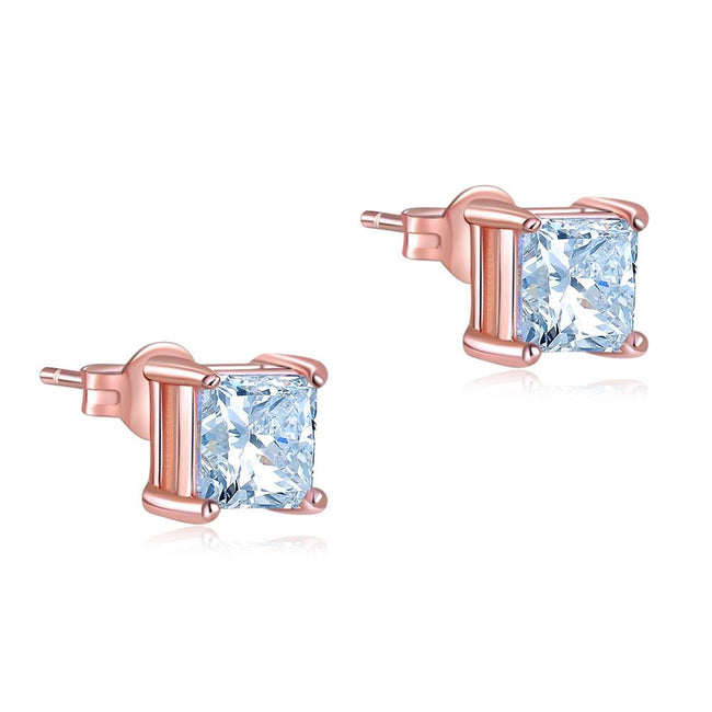 1 Ct Princess Cut Created Diamond Stud Earrings 925 Sterling Silver Rose Gold Plated XFE8153