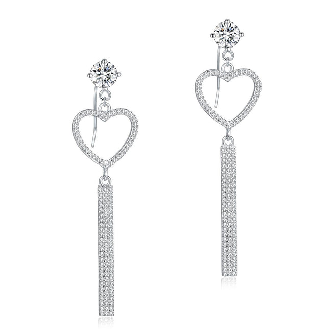 Dangle Heart Luxury Solid 925 Sterling Silver Earrings for Wedding Party