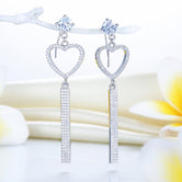 Dangle Heart Luxury Solid 925 Sterling Silver Earrings for Wedding Party