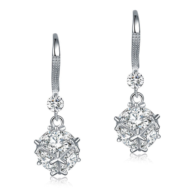 Solid 925 Sterling Silver Earrings Cube Created Diamond Fashion Bridal Bridesmaid