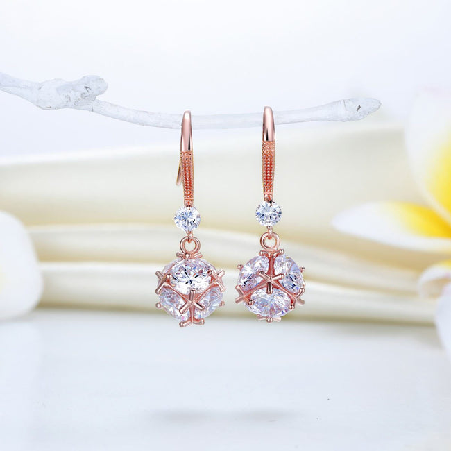 Solid 925 Sterling Silver Earrings Rose Gold Plated Created Diamonds