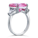 Solid 925 Sterling Silver Three-Stone Luxury Ring 8 Carat Fancy Pink Created Diamond