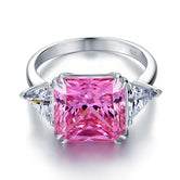 Solid 925 Sterling Silver Three-Stone Luxury Ring 8 Carat Fancy Pink Created Diamond