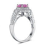 Double Halo 925 Sterling Silver Wedding Engagement Ring 1.25 Ct Fancy Pink Created Diamond Promise Anniversary XFR8252