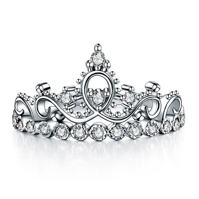 Solid 925 Sterling Silver Ring Crown Shape Lab Created Diamond for Lady Trendy Stylish XFR8275