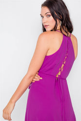 Magenta Flounce Cami Solid Midi Wrap Dress