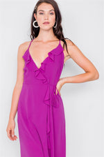 Magenta Flounce Cami Solid Midi Wrap Dress