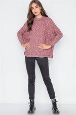 Burgundy Heathered Dolman Sleeves Knit Sweater Top