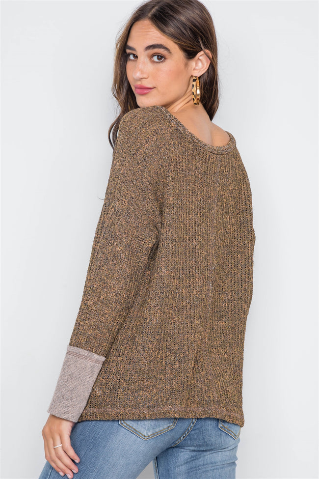 Leaf V-Neck Knit Long Sleeve Sweater