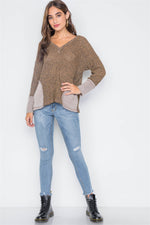 Leaf V-Neck Knit Long Sleeve Sweater