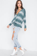 Green Deep V-Neck Front-Twist Sweater