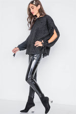 Black Fuzzy Slit Sleeves Casual Soft Sweater