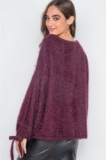 Violet Fuzzy Slit Sleeves Casual Soft Sweater